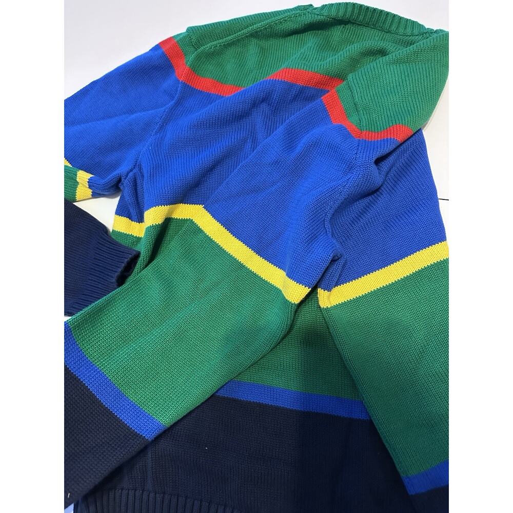Polo Ralph Lauren Green Blue Striped Cotton Sweater Colorful Preppy XL Mens - Picture 8 of 14